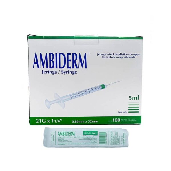 Jeringa De 10 Ml Verde 21G X 32 Mm Ambiderm Con 100 Piezas Bacmedical