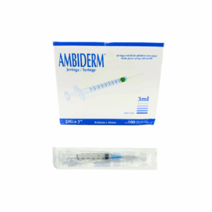 Jeringa de 3 ml azul 23G x 25 mm Ambiderm con 100 piezas