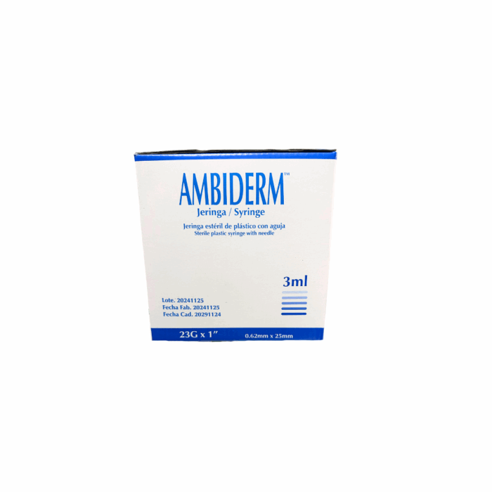 Jeringa de 3 ml azul 23G x 25 mm Ambiderm BacMedical 2