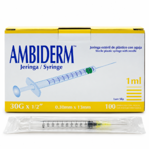 Jeringa amarilla de 1 ml 30G x 13 mm con 100 piezas
